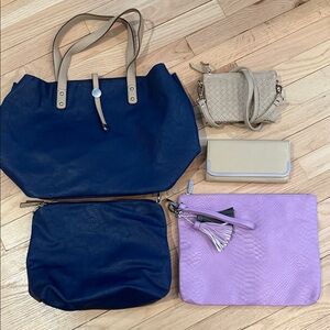 Charming Charlie 5 Piece Tote Bag Wallet and Wristlet Collection
